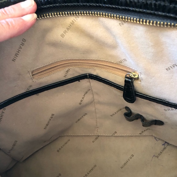 Black Brahmin Croc Embossed Satchel in EUC 14”W x 10” H x 4” D. Handle drop 10” - Picture 8 of 10